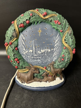 Vintage Lighted Ceramic Town Of Bethlehem With Star and Night Sky Christmas Deco