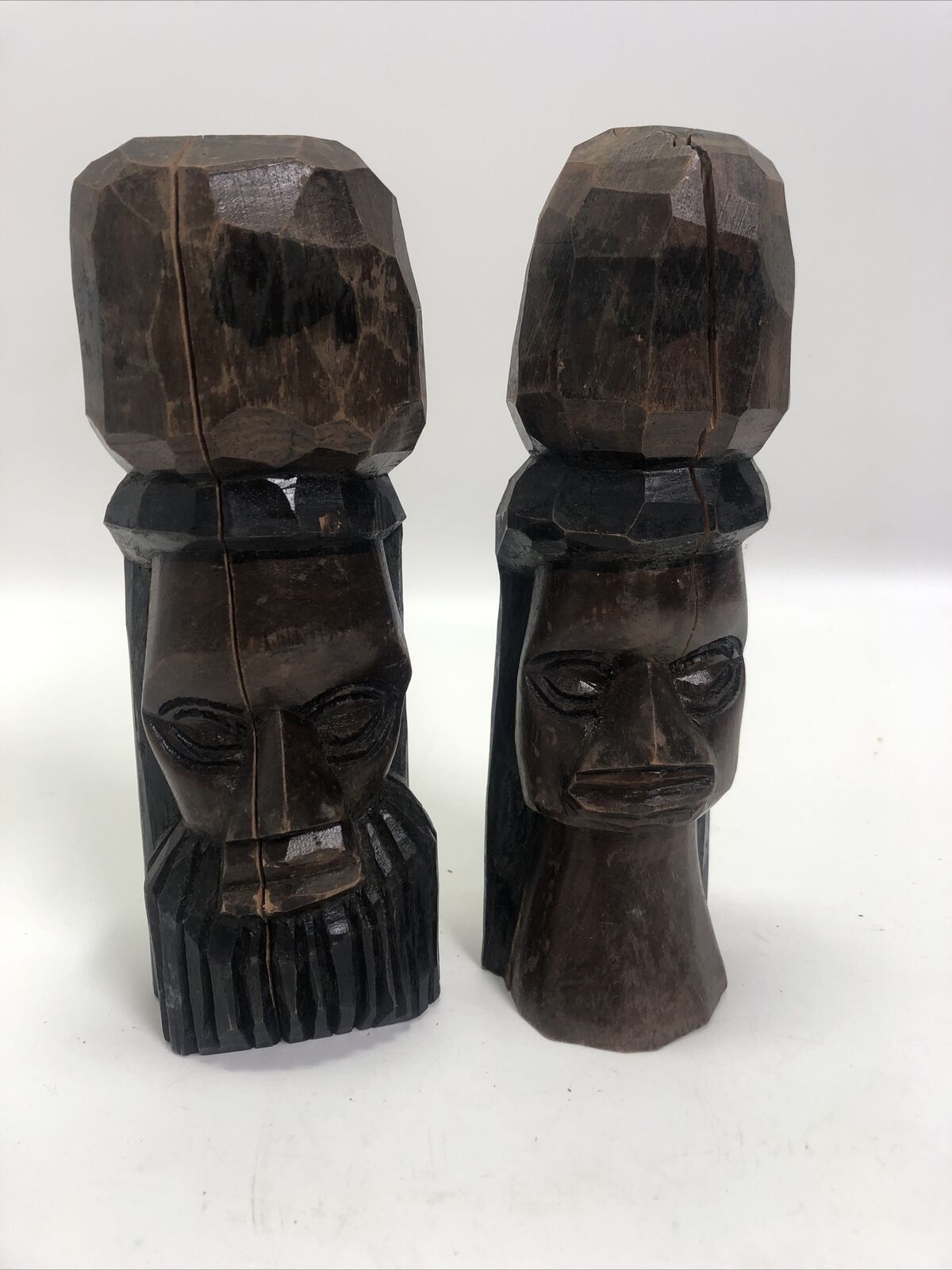 Vintage Tiki Totems From Jamaica Wooden Statue Man Woman Carved wood
