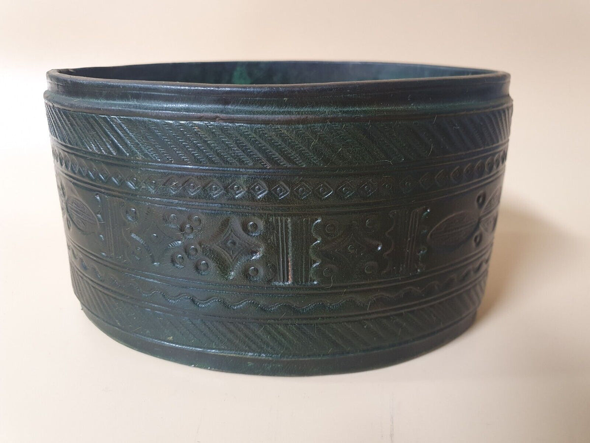 Vintage Leather Over Wood Oval Box 5.25"×3.5"