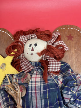 Vintage Raggedy Ann Angel Country Decor Heartfelt Collectible 1997 Stars Plaid