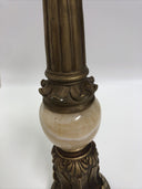 Pillar Candleholder Alabaster & Ornate Gold Gilt