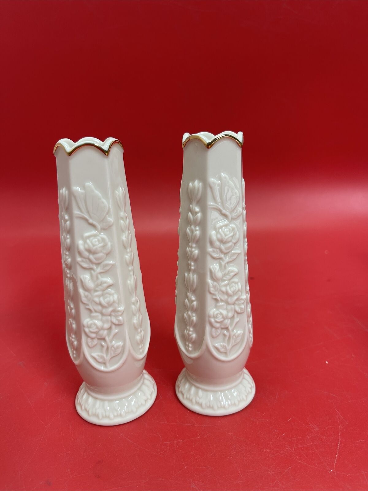 LENOX IVORY CHINA SMALL FLOWER/BUD Vase Butterfly China Set 2