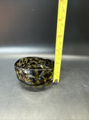 Vintage Hand Blown Amber Tortoise Shell Art Glass Bowl Oval With Folded Edge