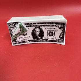 Ceramic $100 Dollars Bill Piggy Bank Coin Saving Money Benjamin Franklin