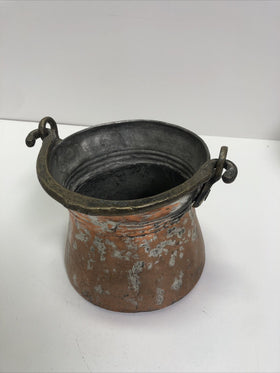 Vintage Copper Hanging Pot Handmade Cauldron Fire Cooking Primitive Metal Cook