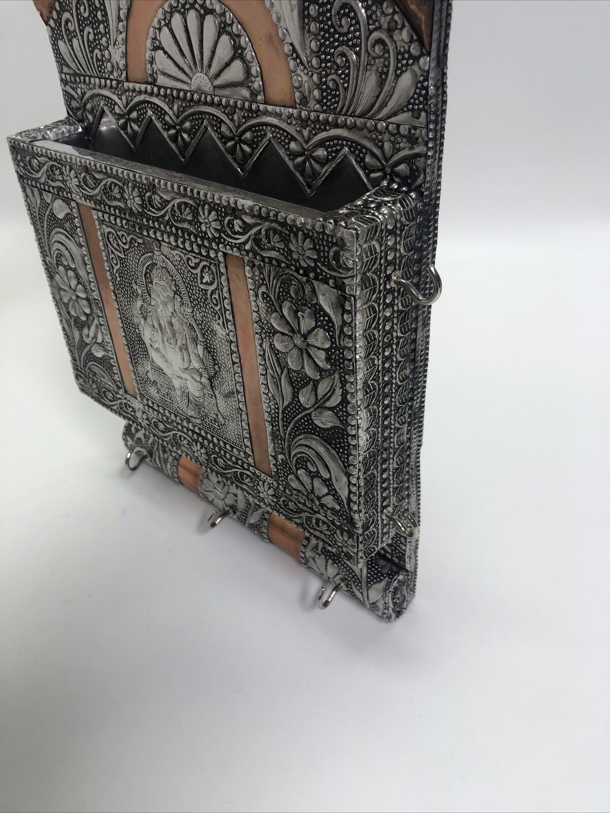 Hammered Metal Hanging Key Case w/ Elephant God Ganesh