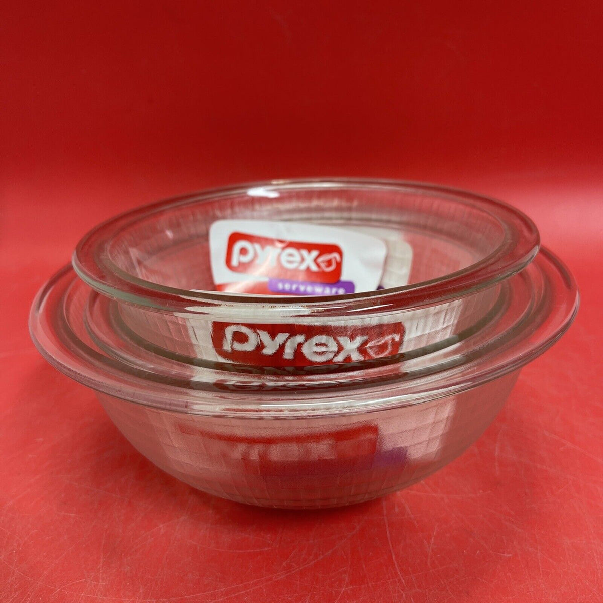 Pyrex Glass Nesting Bowl Set New With Tags. 1.5qf./1qf Lot 3 pc