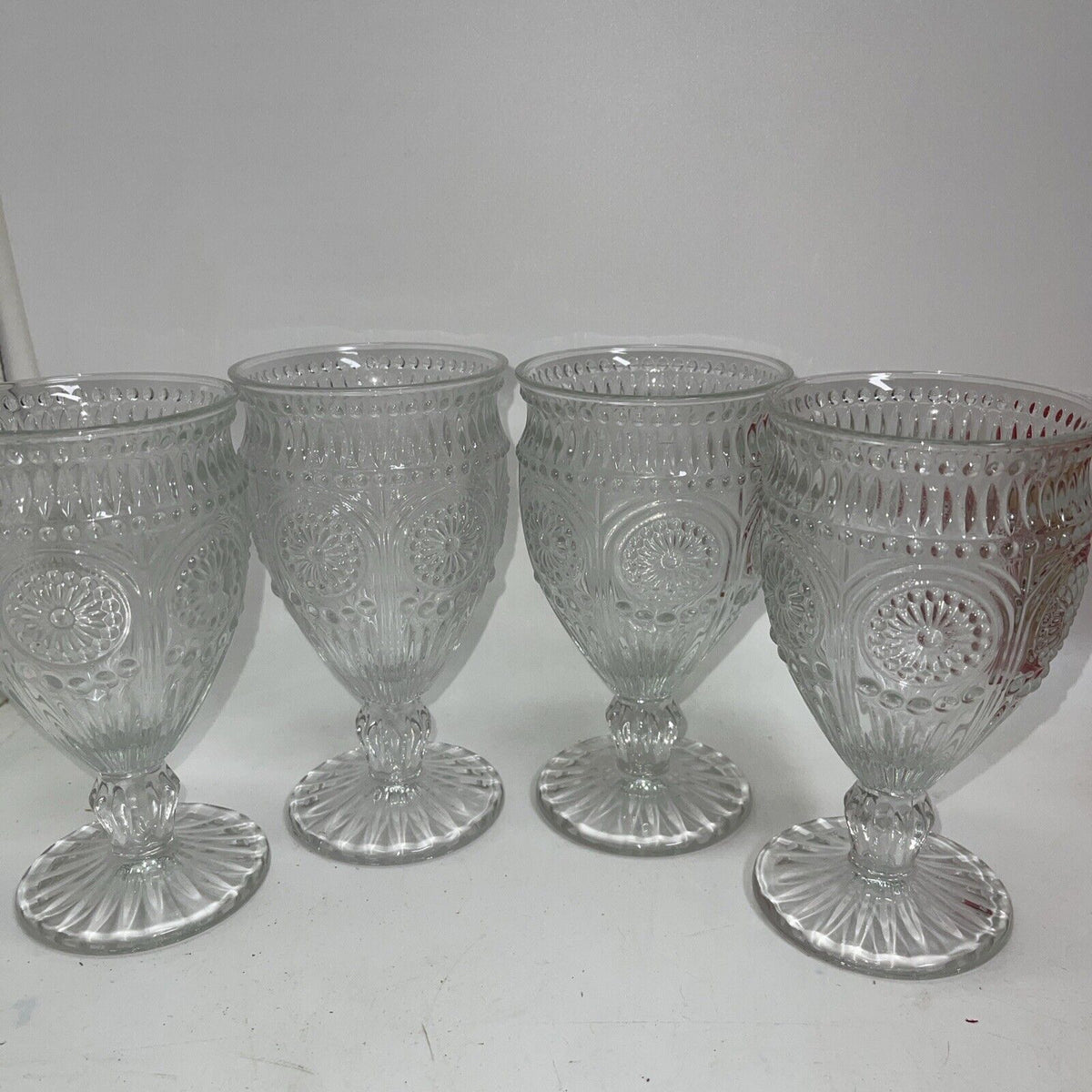 Weddingstar Vintage Inspired Pressed Glass Goblet, Clear 10oz Lot 4