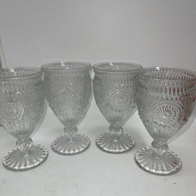 Weddingstar Vintage Inspired Pressed Glass Goblet, Clear 10oz Lot 4