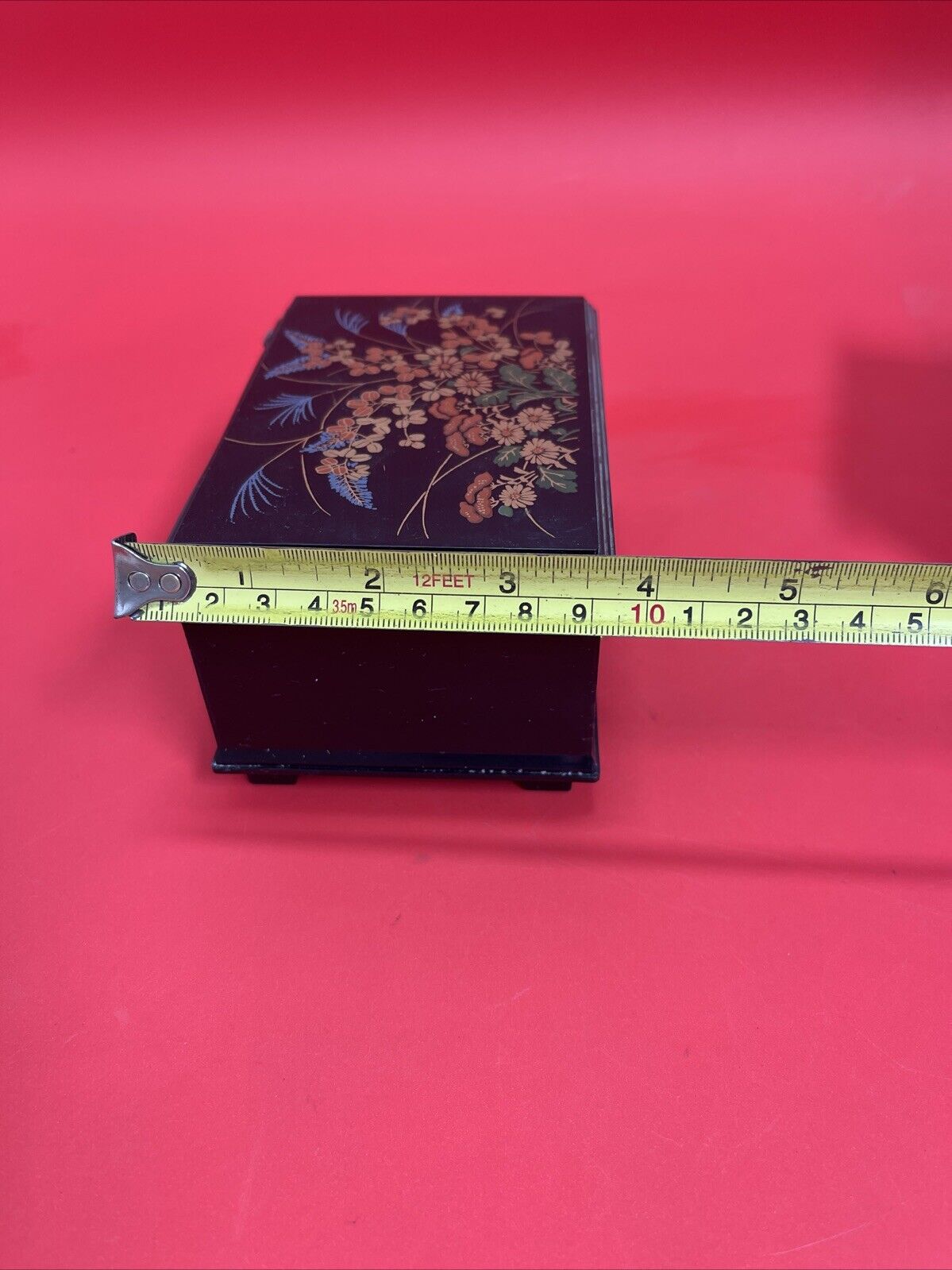 Asian Faux Lacquer Small Jewelry Box w/ Interior Mirror & Red Velvet Lining Lot2