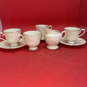 Lenox Fruits Of Life Tea 4 Cups & 3 Saucers, Creamer, Gold Trim