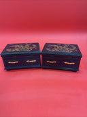 Asian Faux Lacquer Small Jewelry Box w/ Interior Mirror & Red Velvet Lining Lot2