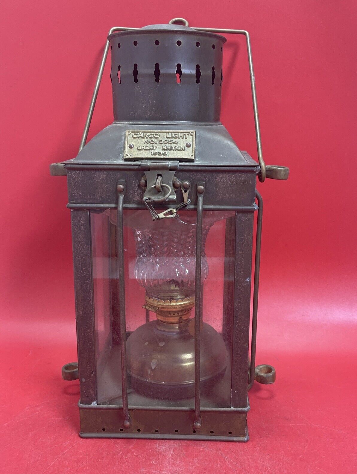 Brass Cargo Light Caged Ship's Barge Lantern Fluid Oil Lamp Nautical #3954 1939