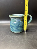 Studio Pottery Coffee Mug Cup Blue Green Wave Design Signed Beach Salt Life