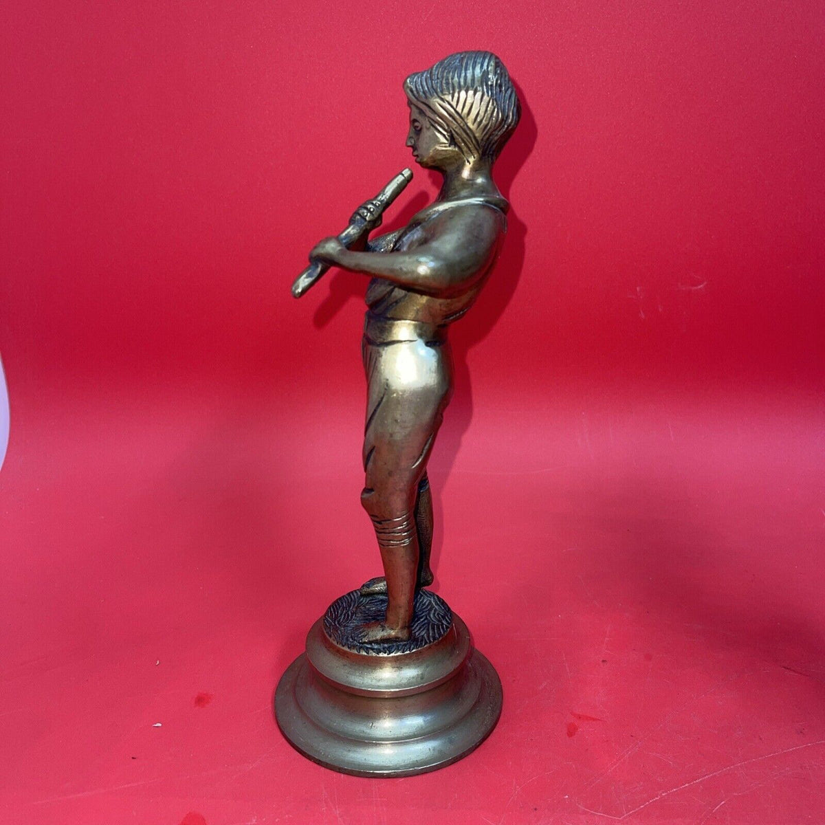 Brass Statues Figurines Boy And Girl Playing The Flute & Violin