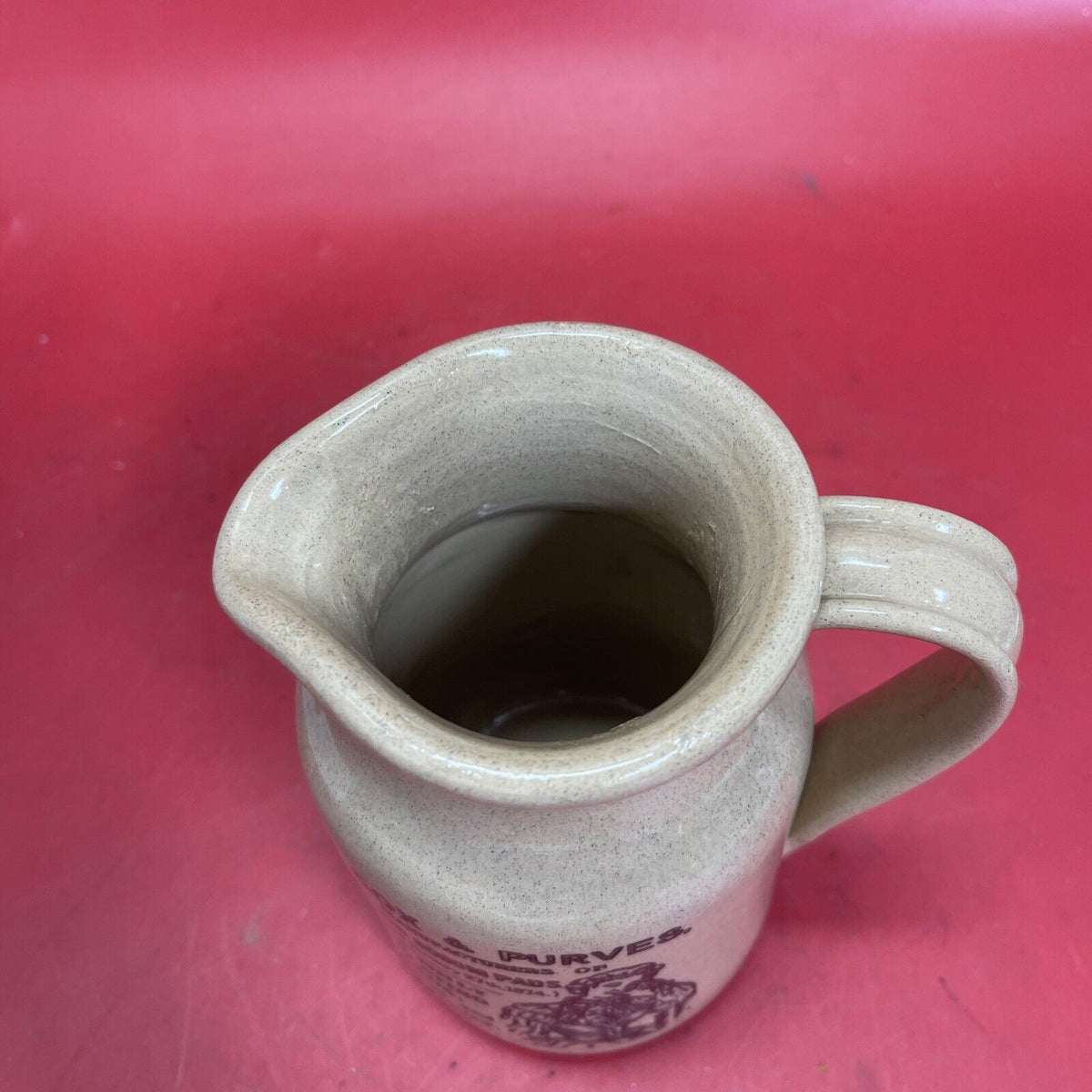 English Stoneware Pitcher, Advertising Stoneware Cox and Purves England VGC