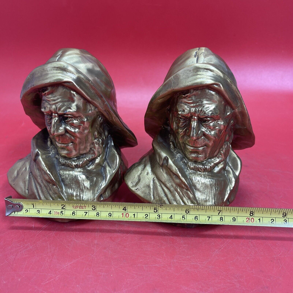 Vtg OLD SALT Brass Fisherman Bookends Paperweights Metal 603HC PM Craftsmen