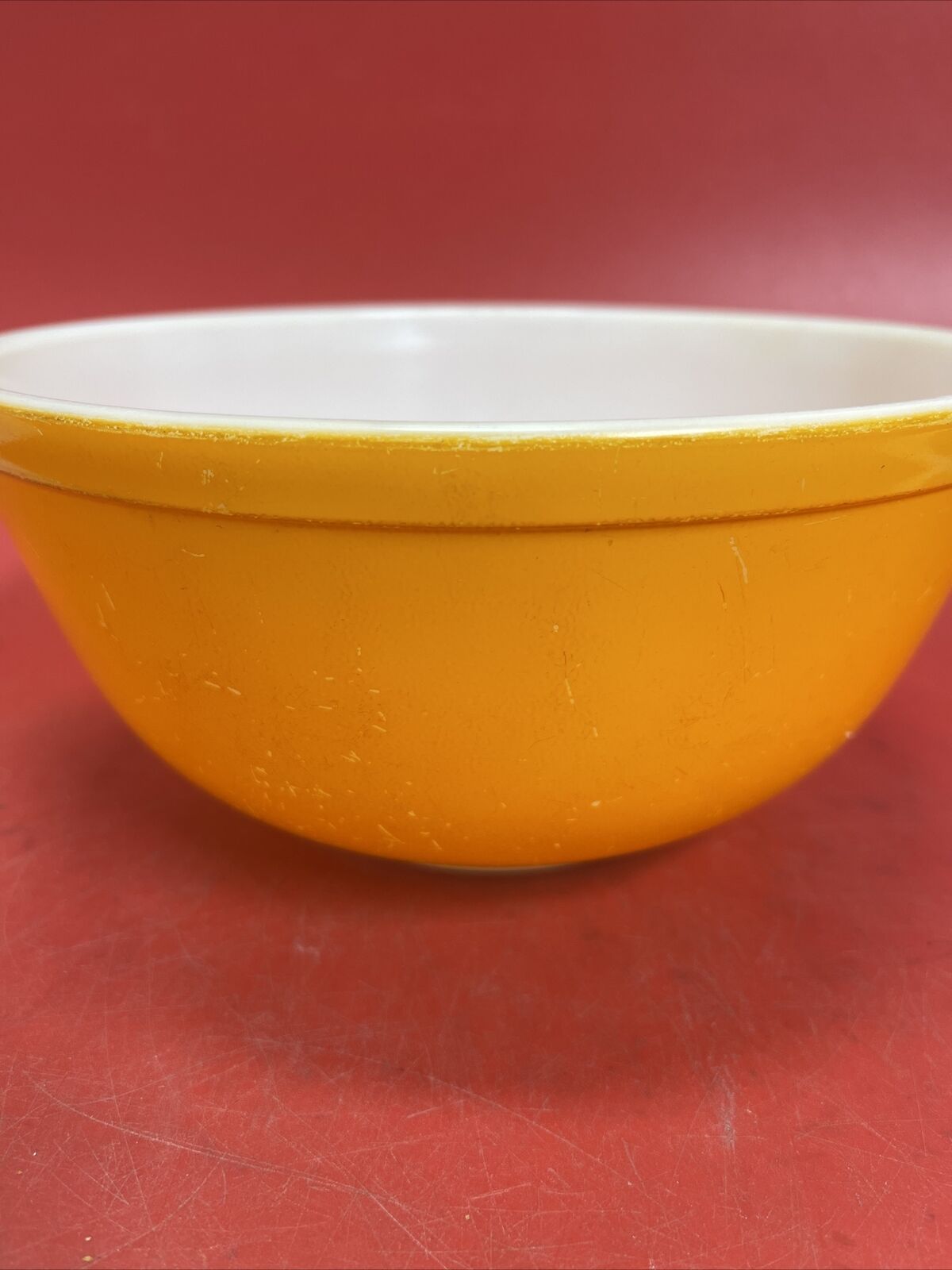 Pyrex Mixing Bowl  FLAME GLO Fade Orange Red Ombre #4032 Flame Glo  1/2 Qt.