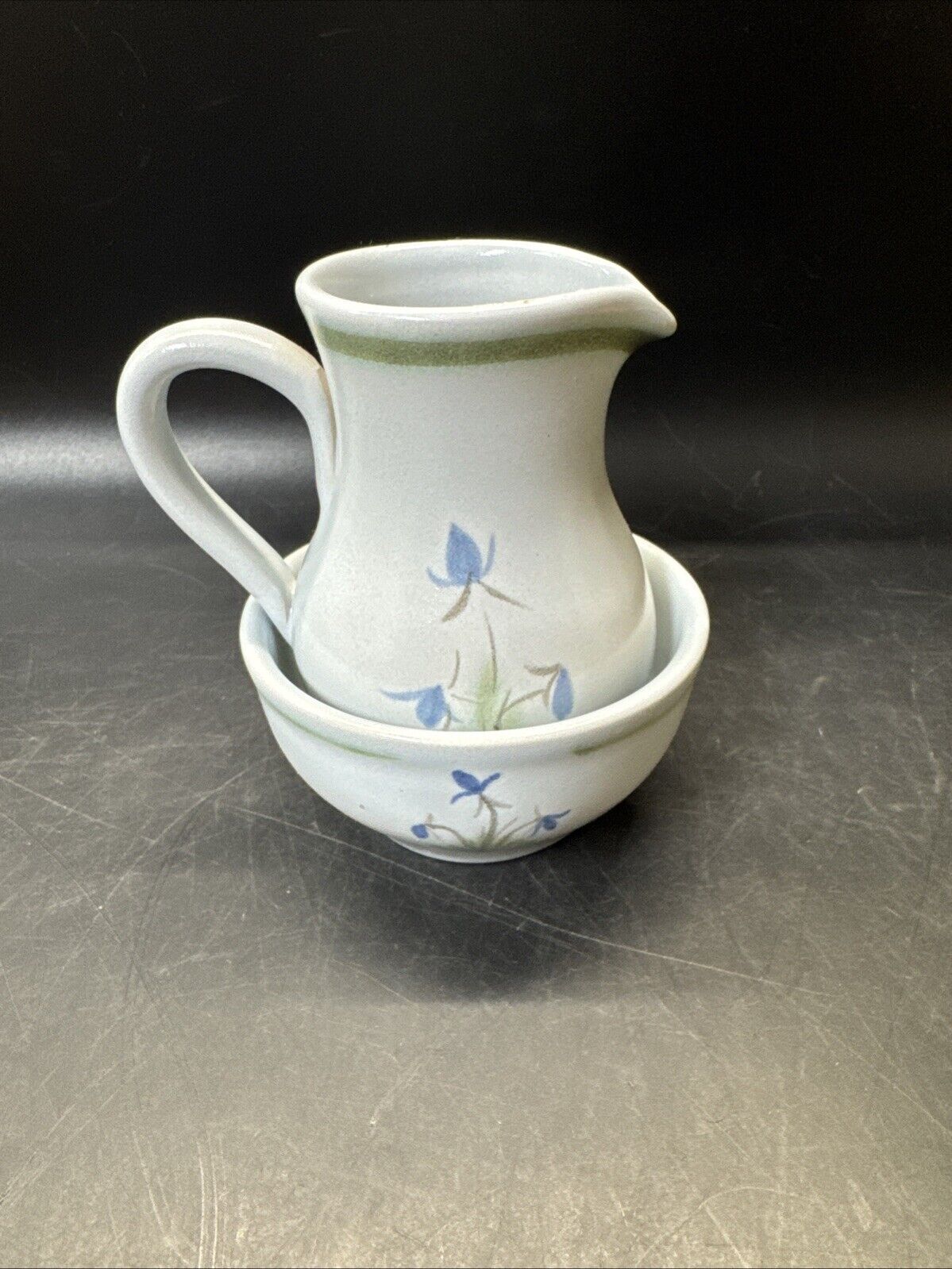 Buchan Pottery Portobello Scotland Thistle Creamer & Sugar Blue