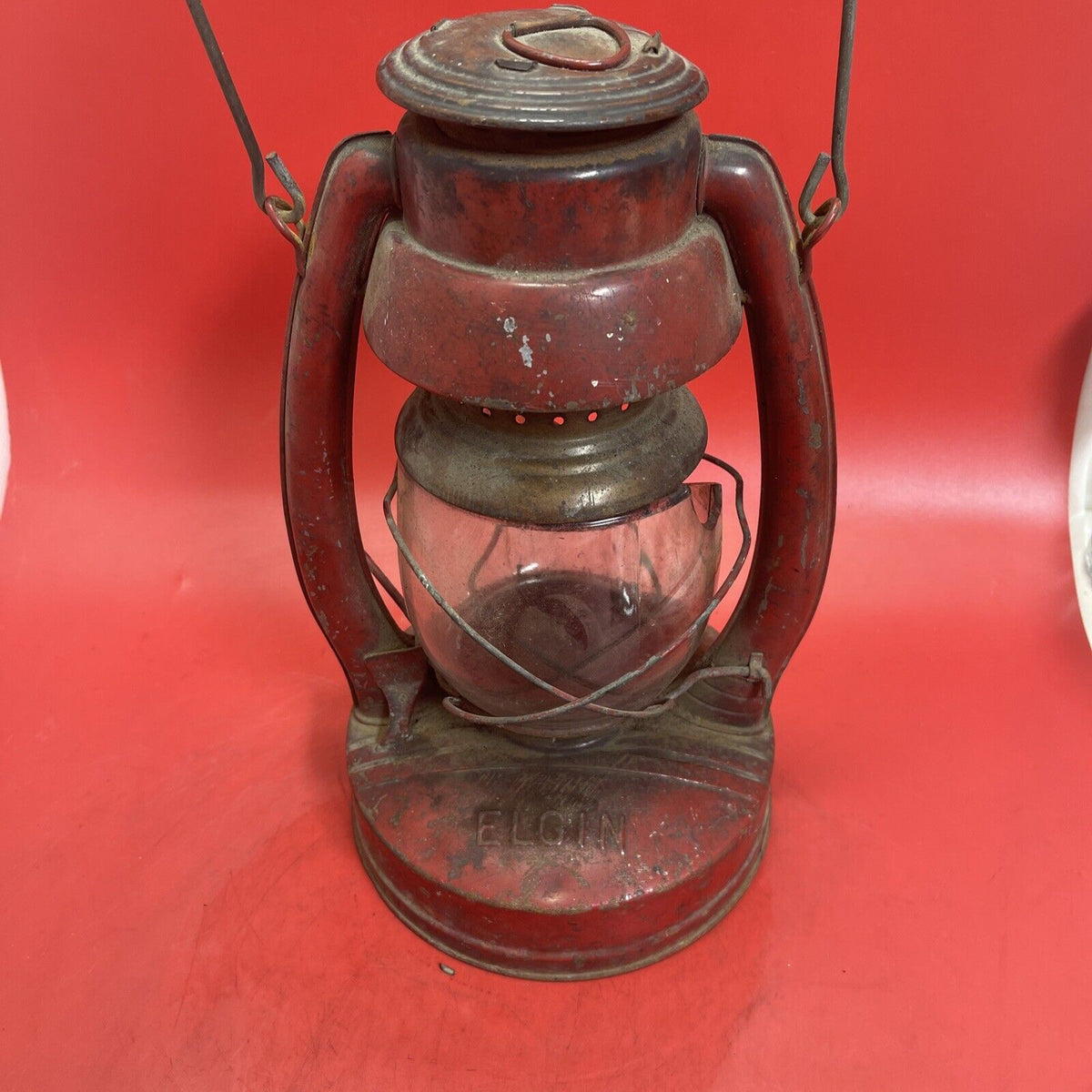 Vintage Red Elgin Oil Lantern Star Bottom Original No. 30 Glass Globe Wick USA