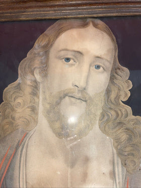 Antique 19th Century 1850s Sacred Heart Of Jesus Christ Chromolithograph Print