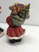 12", 8” Resin Jolly Santa Claus Figurine Holding Teddy Bear With Toys 2Set