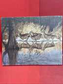 Vintage Deer Painting Print Picture On Fredrix Artist Series Canvas Signed 1988