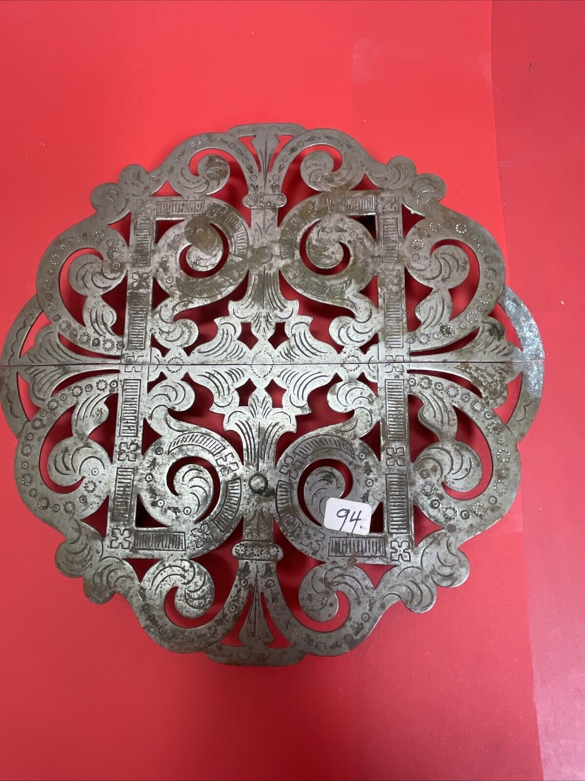 Antique Silverplate Expandable Trivet Au Bon Marche' - Paris Ornate Scrollwork