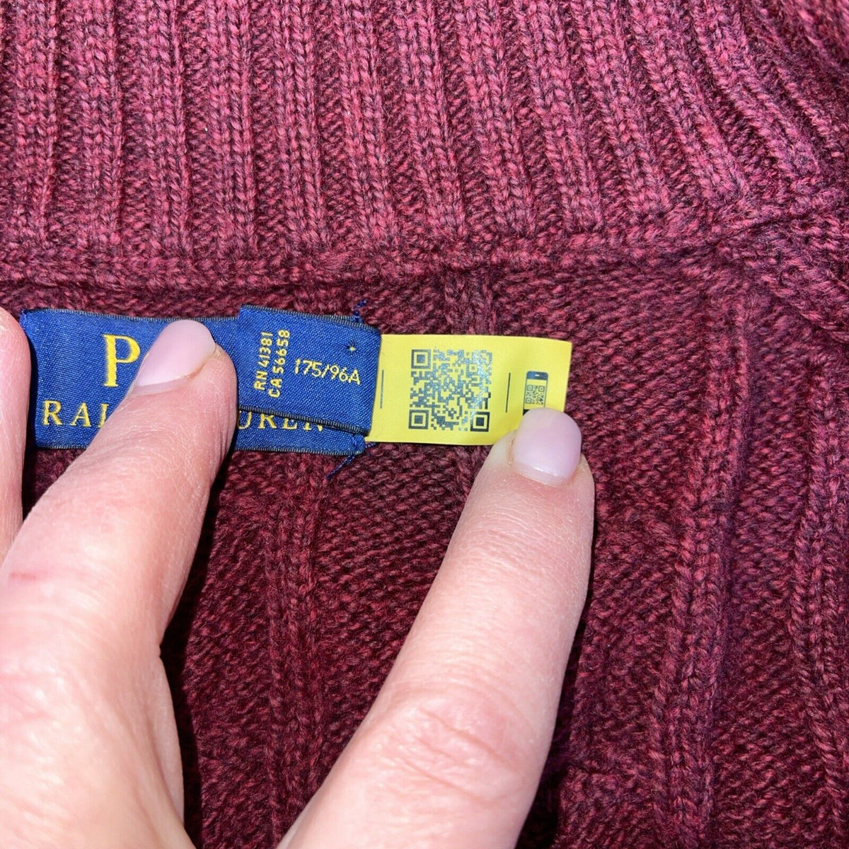 Polo Ralph Lauren Sweater Mens M  Maroon Cable Knit Cotton Quarter Zip Pullover