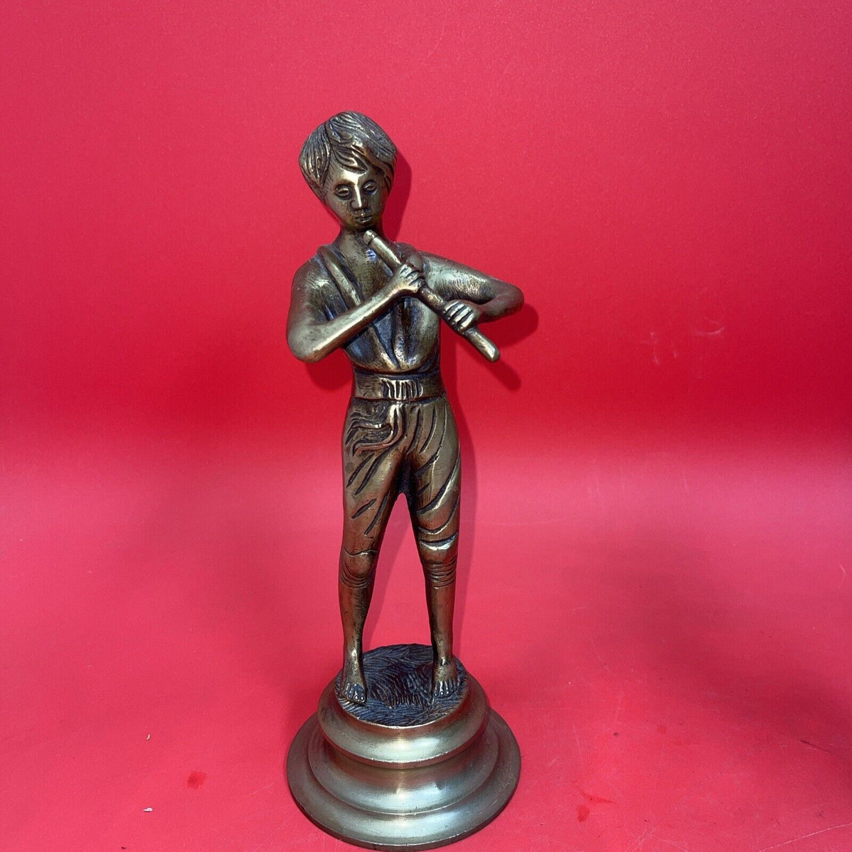 Brass Statues Figurines Boy And Girl Playing The Flute & Violin