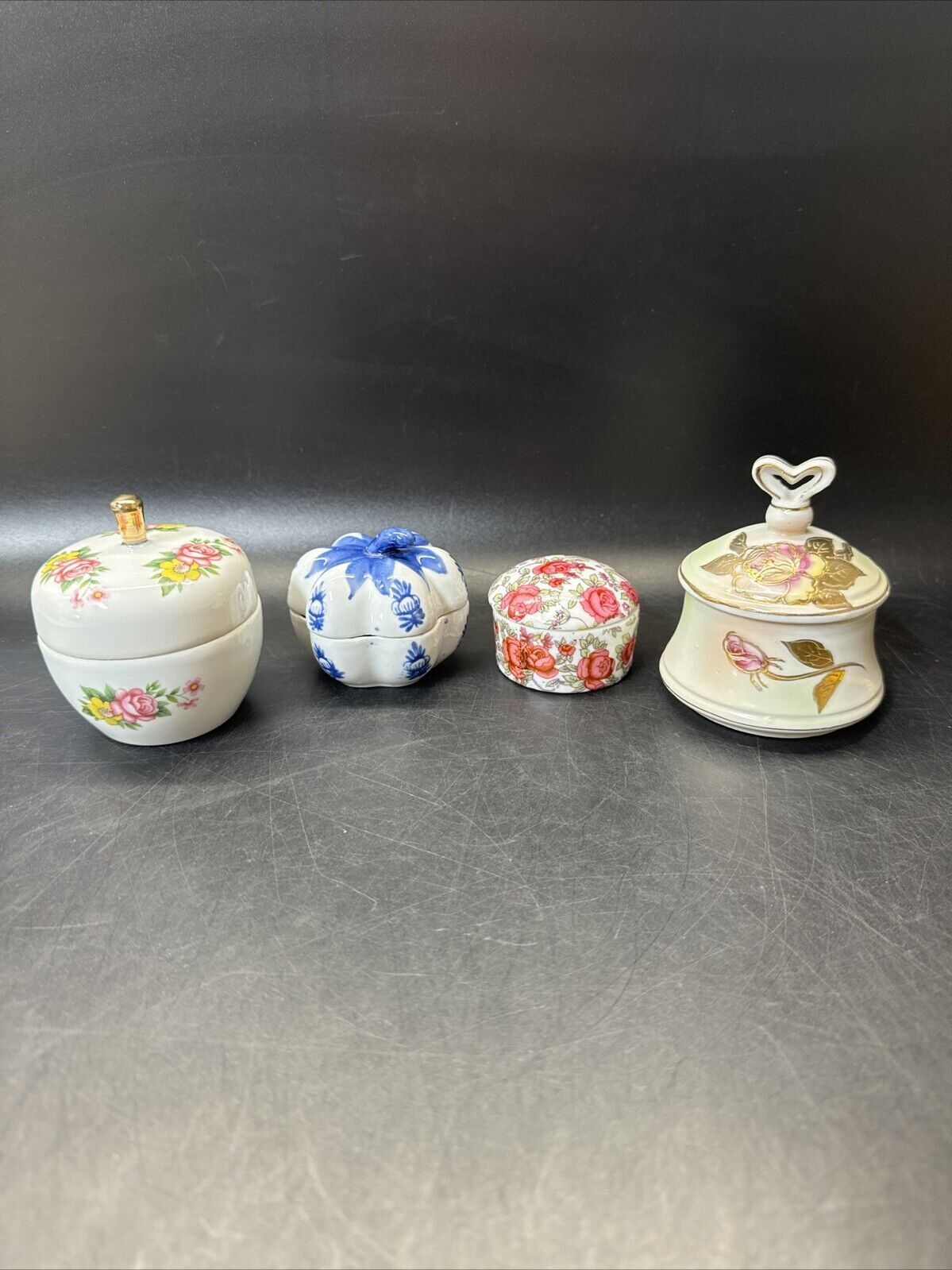Vintage Ceramic Porcelain Trinket Dish with Lid/ Lot Of 4