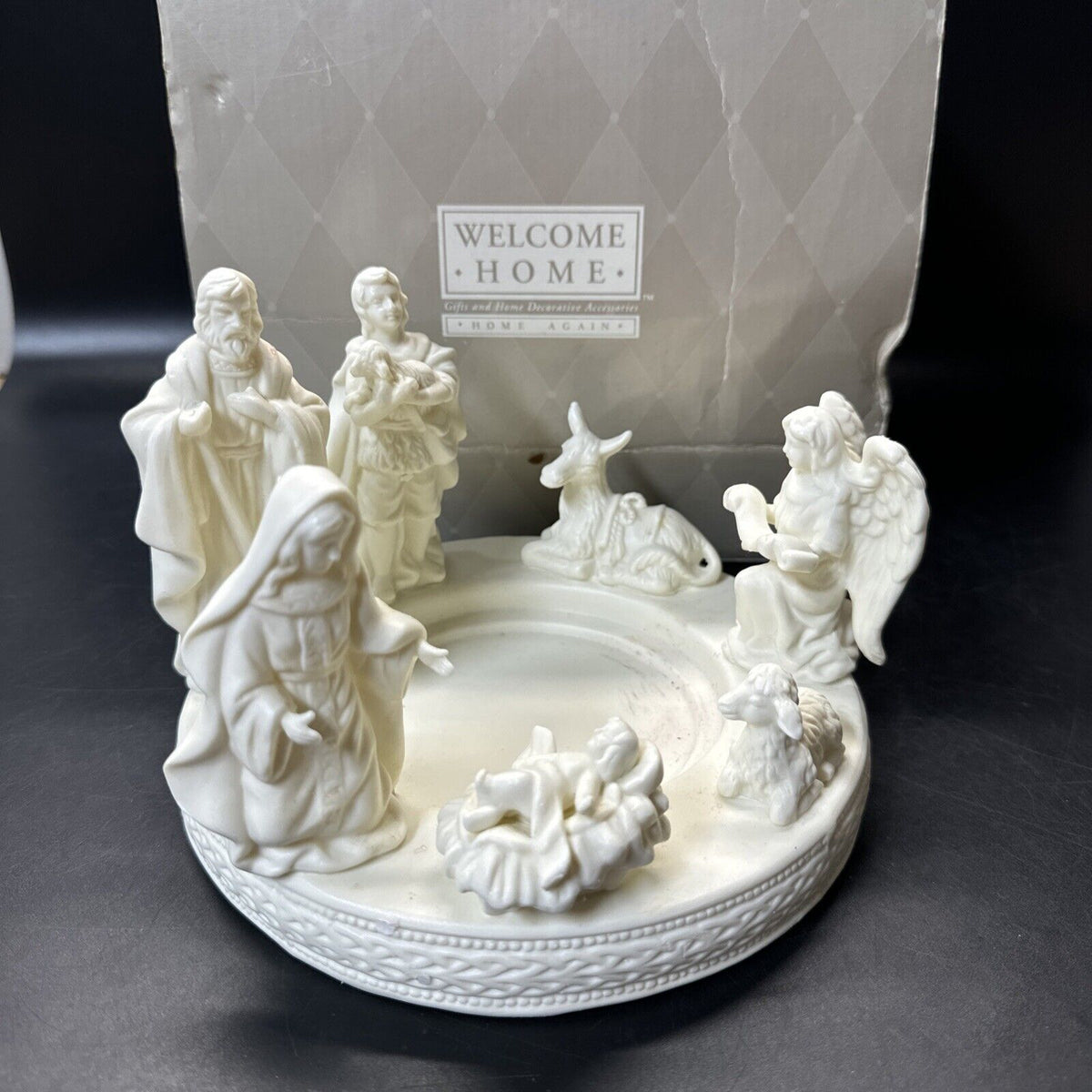 Vtg Holiday Jade Porcelain Nativity Pillar Candle Holder #17974/ Used