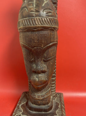 Vintage Hand Carved Wood African Sculpture Tribal Woman Head Bust 21”