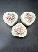 Set Of 3 Floral Trinket Box Flower Design With Lid
