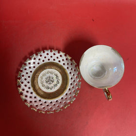 LM Royal Halsey Tea Cup & Saucer Very Fine Reticulated Gold Trim Vintage