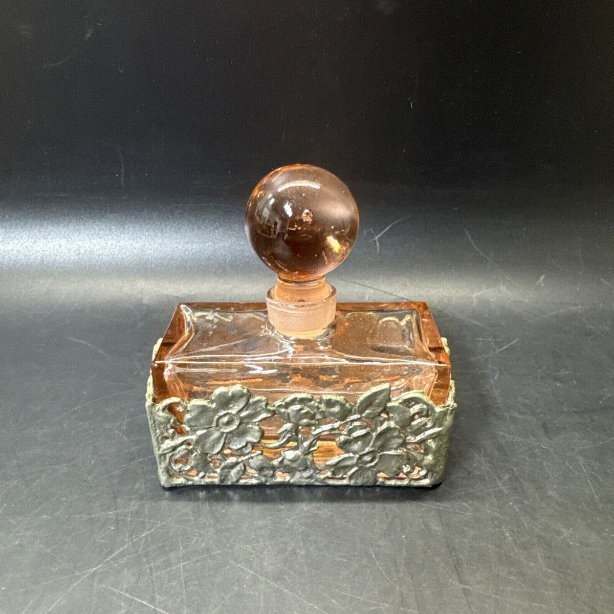 Vintage Art Nouveau Pink with Silver Lattice Ornate Perfume Bottle