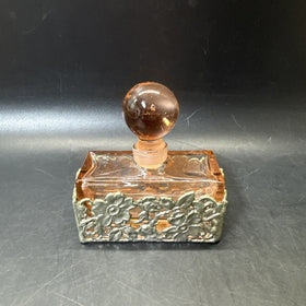 Vintage Art Nouveau Pink with Silver Lattice Ornate Perfume Bottle