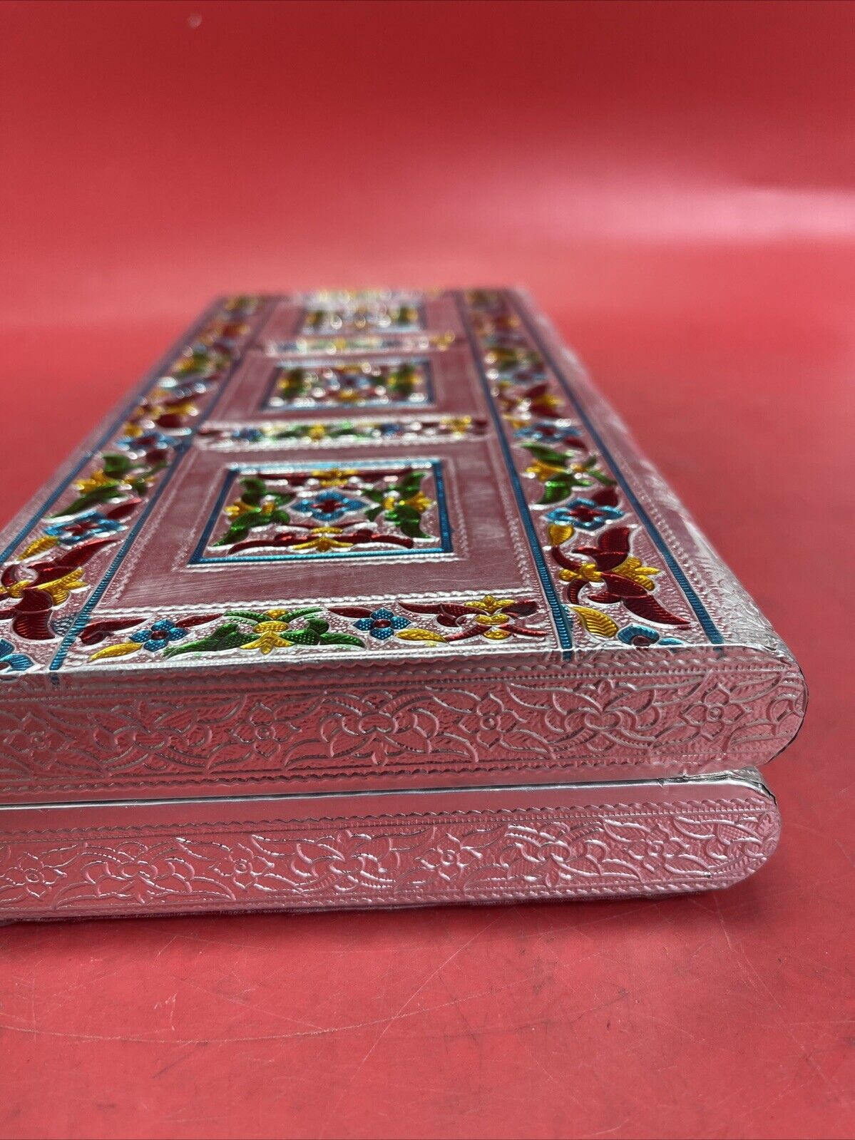 Handmade Flower Embossed Jewelry Box with Mirror Scratch Resistant Interior