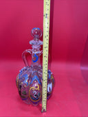 Vintage Italian Dutch Hand Painted Art Glass Decanter With Handles