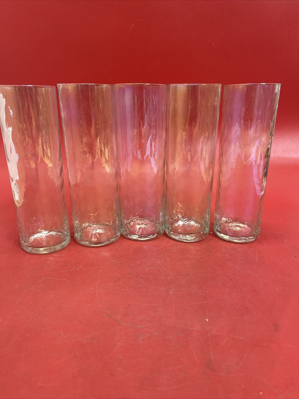 SET OF 5 CLEAR GLASS VINTAGE JUICE GLASSES 7”