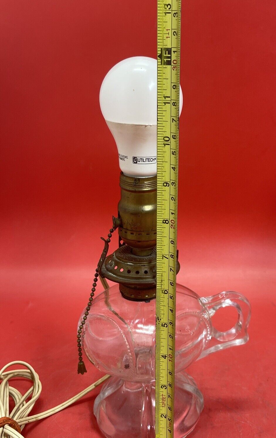 Vintage CLEAR GLASS Pedestal OIL LAMP BASE  ELECTRIFIED