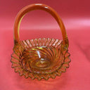 Amber glass basket ruffle edge swirl tiny chip set 2