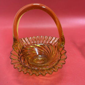 Amber glass basket ruffle edge swirl tiny chip set 2