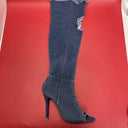 Women Ladies Denim Jean Boots Peep-toe Stiletto Heel Over The Knee Heels 7.5