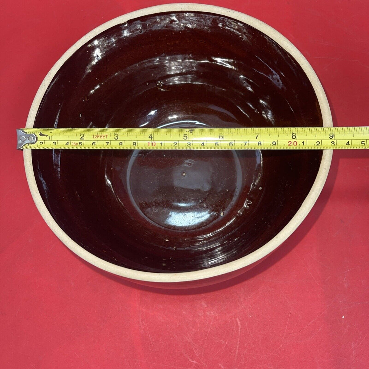 Vintage 1930's “USA 9 IN” Stoneware Glazed Brown Mixing Bowl