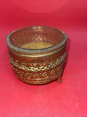 Vintage Gold Ormolu Oval Jewelry Casket Box Gold Velvet Beveled Glass Top 7”
