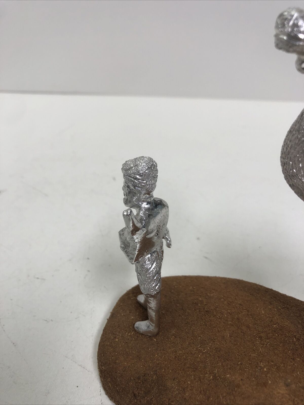 Vintage Set Silver Camel & Man Statue on Wood Stand Sculpture Figurine