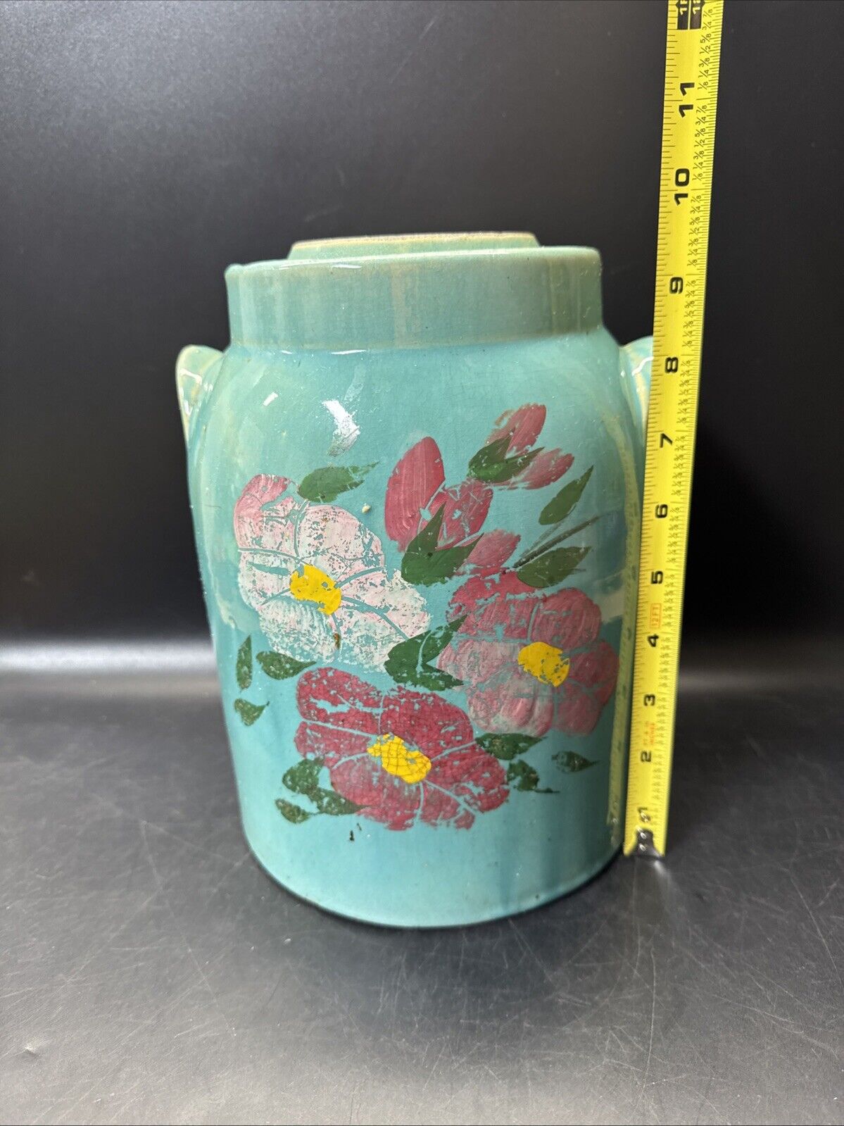 VINTAGE Cookie Jar  W/LID Hand Painted FLORAL Pottery