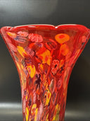 Murano Vase Made In Italy Red Millefiori Hand Blown Glass Heavy Vase 11" Tall