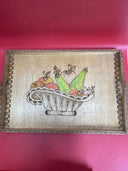 Vintage carved wooden tray with tropical island fruits and border Lot 4